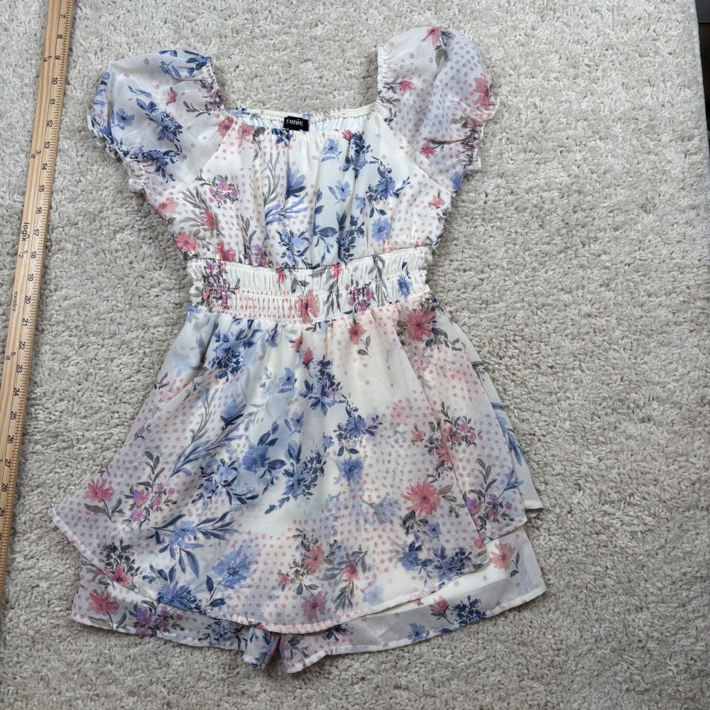 Zunie Kids Girls Floral Print Ruffle Tiered Skort‎ Romper Dress Size 10